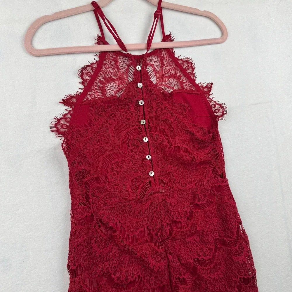 Free People Intimately Red Lace Halter Romper Medium Sleeveless Party‎ Elegant - Picture 9 of 11